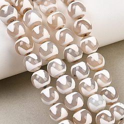 Horse Tooth Pattern Тибетского стиля DZI бисер нитей, природный агат бисер нитей, окрашенная и подогревом, круглые, белые, узор из конских зубов, 10.2~10.5 мм, отверстие : 1.3 мм, около 35 шт / нитка, 13.78'' (35 см)