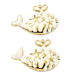 Whale Океан 304 эмалированные подвески из нержавеющей стали, вакуумное покрытие pvd, реальный 18 k позолоченный, прелести кита, 31x45.5x5 мм, отверстие : 1.8 мм