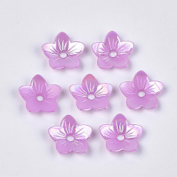 Violet Opaque comme capuchons en plastique, 5 pétales, nacré, fleur, violette, 32x32.5~33x7.5~8mm, trou: 5.5 mm, environ 370 pcs / 500 g