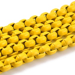 Yellow Eco-friendly Spray Painted Handmade Brass Box Chains, Soldered, with Spool, Yellow, 4x4mm, 32.8 Feet(10m)/roll