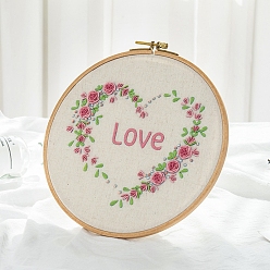 Heart Word Love DIY Embroidery Starter Kits, Including Cotton and Linen Embroidery Cloth & Thread, Needle, Instruction Sheet, Heart, 275x275mm