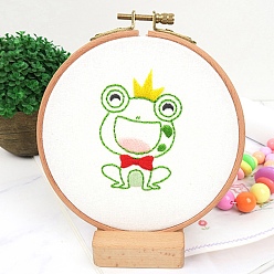 Frog DIY Cartoon Animal Embroidery Sets, Including Imitation Bamboo Frame, Plastic & Alloy Pins, Cloth, Colorful Threads, Frog Pattern, 37~190x1~195x0.6~8.5mm, Inner Diameter: 107mm