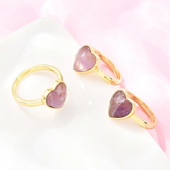 Аметист Кольца с натуральным аметистом и латунной фурнитурой., сердце, граненые, стойки покрытие, золотые, 17 мм