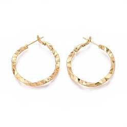 Настоящее золото 18K Серьги-кольца из латуни с закрученными концами, без никеля , реальный 18 k позолоченный, 34x30x3 мм