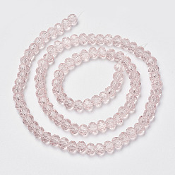 Pink Glass Beads Strands, Faceted, Rondelle, Pink, 3x2mm, Hole: 0.8mm, about 150~155pcs/strand, 15~16 inch(38~40cm)