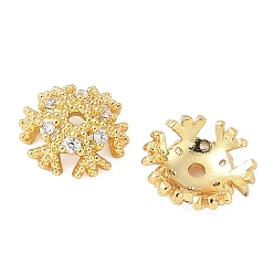Настоящее золото 18K Колпачки для бусин из прозрачного кубического циркония из латуни, цветок, реальный 18 k позолоченный, 7.5x2.5 мм, отверстие : 1 мм