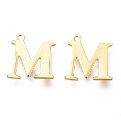 Letter M Vacuum Plating  304 Stainless Steel Charms, Laser Cut, Alphabet, Golden, Letter.M, 12x11.5x0.8mm, Hole: 1mm