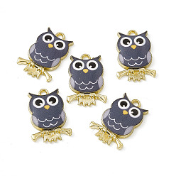 Gray Painted Alloy Pendants, Owl Charm, Cadmium Free & Nickel Free & Lead Free, Golden, Gray, 21.5x15x2.3mm, Hole: 2mm