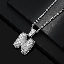 Letter N Латунные микропаве прозрачные кубические цирконии массивные инициальные подвески ожерелья, платина, Письмо N, 19.69 дюйм (50 см)