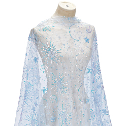 Azul Tela de lentejuelas de estrella y luna de plástico PE, Ropa y Accesorios, azul, 1300x0.1 mm, 1 yarda/pc