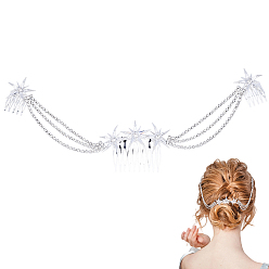 Платина Сплавочная гребенка со стразами для волос , звезда, платина, 325x60x4.5 мм