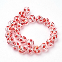 Orange Red Handmade Silver Foil Lampwork Beads Strands, Round, Polka Dot Pattern, Orange Red, 12mm, Hole: 1mm, 25pcs/strand, 11.2 inch