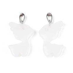 Хрусталь Природного кварца хрустальных подвесок, Рождественские подвески в виде оленей из горного хрусталя с дужками из нержавеющей стали, цвет нержавеющей стали, 33x22x6~7 мм, отверстие : 3~4x7.5~8 мм