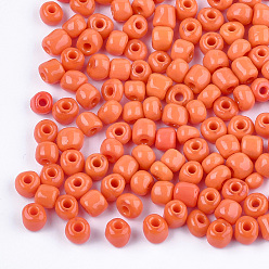 Dark Orange Glass Seed Beads, Opaque Colours, Round, Dark Orange, 5~6x3~5mm, Hole: 1.2~2mm, about 2500pcs/bag