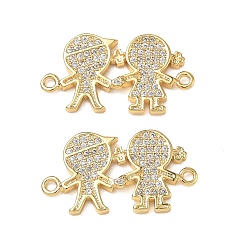 Doré  Breloques connecteurs en laiton serties de micro-pavés de zircone cubique transparente pour la création de bijoux, liens garçon et fille, sans cadmium et sans plomb, réel 18 k plaqué or, or, 13x23.5x2mm, Trou: 1.4mm