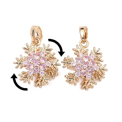 Настоящее золото 18K Рождественские латунные подвески с микропаве из кубического циркония, вращающиеся, долговечный, прелести снежинки, реальный 18 k позолоченный, 18x14x7.5 мм, отверстие : 4x2.5 мм