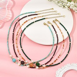 Mixed Stone Natural & Synthetic Mixed Gemstone Round and Natural Cultured Freshwater Pearl Beaded Necklaces, Golden, 17.74 inch(45.05cm)