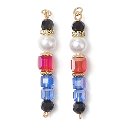 Разноцветный Подвески из стеклянных и ракушечных бусин и латуни, с открытыми пружинными кольцами из нержавеющей стали 304, граненые, красочный, 33x13x8.5 мм