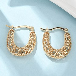 Настоящее золото 18K Латунь обруч серьги для женщин, овальные, реальный 18 k позолоченный, 26x23x6 мм