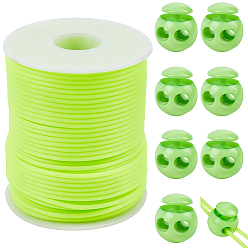 Зелено-Желтый 1 рулон полой трубы ПВХ трубчатый синтетический резиновый шнур, намотанный вокруг белой катушки, с пластиковыми шнуровыми замками 8 шт., зеленый желтый, 2 мм, отверстие : 1 мм, около 54.68 ярдов (50 м) / рулон