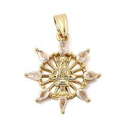 Солнце Религия латунь микро проложить цирконий подвески, реальный 18 k позолоченный, долговечный, стойки покрытие, без свинца и без кадмия, святое очарование, солнце, 29x25.5x3.5 мм, отверстие : 5x8.5 мм