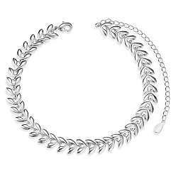 Platinum SHEGRACE Brass Link Anklets, Leaf, Platinum, 8-1/4 inch(21cm)