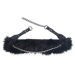 Черный Черные кожаные цепочные ремни из искусственного меха для женщин, металлический черный , чёрные, 785x90~100 мм
