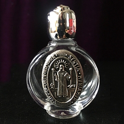 Antique Silver Glass Holy Water Bottle with Zinc Alloy Cap, Religion Portable Refillable Container, Antique Silver, 6.7x4.4cm
