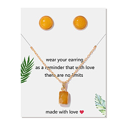 Топаз Нефрит Комплекты круглых серег-гвоздиков из натурального топаза и нефрита и прямоугольных подвесок-ожерелий, комплект металлических украшений для женщин, 450~500 мм