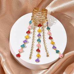 Золотой 304 Открытые кольца-манжеты из нержавеющей стали с кисточками для женщин, с эмалью, золотые, 25 мм, внутренний диаметр: 18 мм