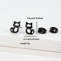 Cat Shape 201 из нержавеющей стали серьги, чёрные, форма кошки, 8x7 мм