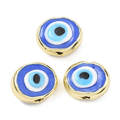 Средно-синий Ручной зло бусины глаз, плоско-круглые, с латунным, стойки покрытие, светло-синий, 20.5~21x16~17x9~12 мм, отверстие : 3.5~4 мм