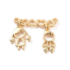 Настоящее золото 18K Подвески из латуни с покрытием для стойки, без кадмия и без свинца, сердце с мальчиком и девочкой, реальный 18 k позолоченный, 21x24.5x1.5 мм, отверстие : 1 мм