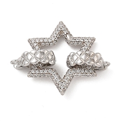 Звезда Реечное покрытие латунь микро паве прозрачный кубический цирконий складные застежки, долговечный, без свинца и без кадмия, платина, звезда, 31 мм, отверстие : 1.2 мм
