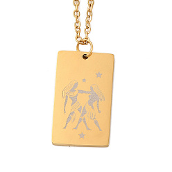 Близнецы Золотые 202 подвески созвездия из нержавеющей стали ожерелья, прямоугольные, Близнецы, 15.94 дюйм (40.5 см)