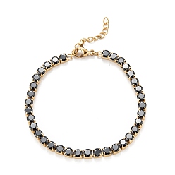 Черный Алмаз Вакуумное покрытие pvd 304 браслеты из нержавеющей стали со стразами, золотые, черный алмаз, 6-3/4 дюйм (17 см)