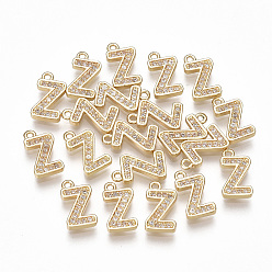 Letter Z Brass Cubic Zirconia Charms, Letter, Clear, Real 18K Gold Plated, Letter.Z, 11x6x1.5mm, Hole: 1mm
