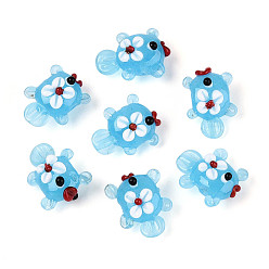 Светло-Голубой Бусы лэмпворк ручной работы, рыба и цветок, Небесно-голубой, 16~19x20.5~24x11~14 мм, отверстие : 1.2~2 мм, около 19~20 шт / нитка, 10.24~11.22 дюйм (26~28.5 см)