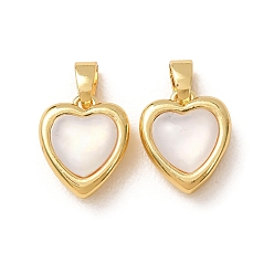 Real 18K Gold Plated Brass & Natural Shell Pendants, Heart Charms, Real 18K Gold Plated, 13x11x6mm, Hole: 2x4.5mm
