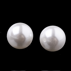 White Eco-Friendly Plastic Imitation Pearl Beads, High Luster, Grade A, Half Drilled Beads, Round, White, 5mm, Half Hole: 1mm
