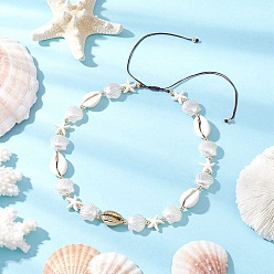 Кокосово-Коричневый Летние регулируемые бусины с синтетической бирюзой, морской звездой, натуральной ракушкой каури и белым искусственным жемчугом, золотые, кокосового коричневый, 14.17 дюйм (36 см) ~ 23.23 дюйм (59 см)