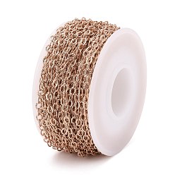 Rose Gold Ion Plating(IP) 304 Stainless Steel Textured Cable Chains, Soldered, with Spool, Knurling, Rose Gold, 3.5x2.5x0.4mm, about 32.8 Feet(10m)/roll