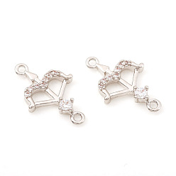 Платина Соединители из латуни с микропаве и кубическим цирконием, форма лука и стрел, прозрачные, платина, 16x10x2 мм, отверстие : 1.2 мм