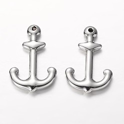 Stainless Steel Color Anchor 304 Stainless Steel Pendants, Stainless Steel Color, 26x16.5x3mm, Hole: 2mm