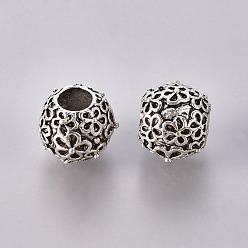 Античное Серебро Европейские бусины с большим отверстием, сплав, тибетский стиль , рондель, без кадмия, без никеля и без свинца, античное серебро, 11x12x12 мм, Отверстие : 4.5 мм , около 230 шт / 1000 г