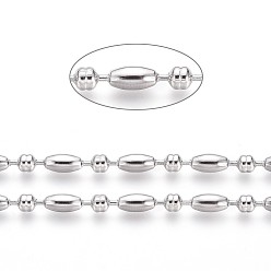 Stainless Steel Color 304 Stainless Steel Ball Chains, Stainless Steel Color, Oval: 8x4mm, Ball: 4x4mm
