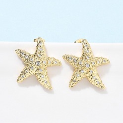 Морская звезда Серьги-гвоздики из циркония, реальный 18 k позолоченный, морская звезда, 26.5x24.5 мм
