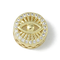 Настоящее золото 18K Покрытие стойки латунь микропаве прозрачные кубические циркониевые бусины, долговечный, без свинца и без кадмия, плоские круглые с глаз, реальный 18 k позолоченный, 10x6.5 мм, отверстие : 2.5 мм