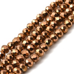 Copper Plated Electroplate Transparent Glass Beads Strands, Full Plated, Faceted, Rondelle, Copper Plated, 6x5mm, Hole: 1mm, about 85~88pcs/strand, 16.1~16.5 inch(41~42cm)