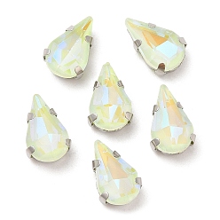 Перидот Мокко флуоресцентная (ми) капля, пришитая стразами, многожильных ссылки, с настройками латуни, аксессуары для одежды, перидот, 10x6.5x4.5 мм, отверстие : 1 мм